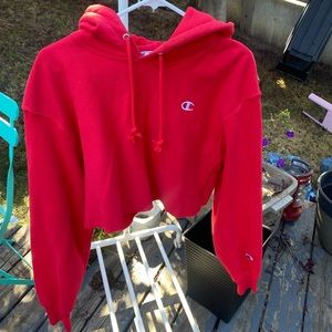 Champion red cropped hoody sz M